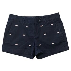 Vineyard Vines Womens Navy Blue Pink Whale Embroidered Chino Shorts Size 2